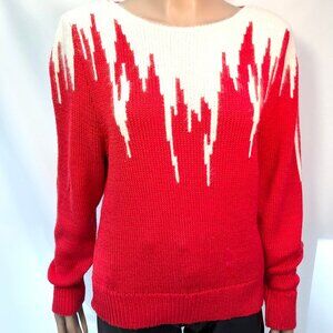 Vintage Christmas Sweater, 90s ANGENIE red with white icicles, Angora, BEAUTIFUL